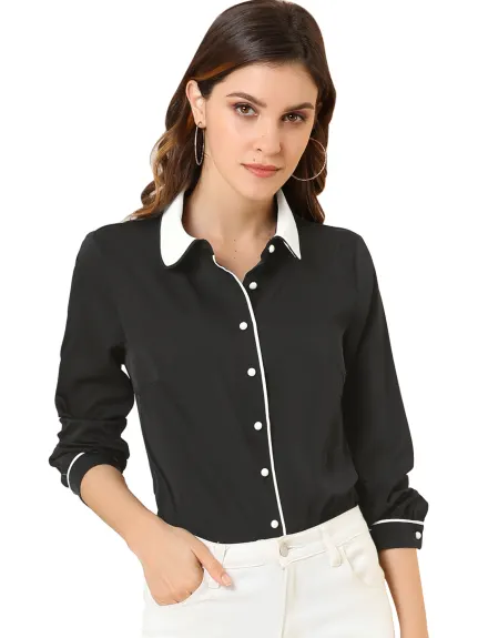 Allegra K- Contrast Peter Pan Collar Shirt Blouse