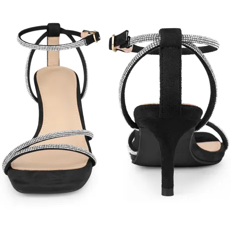 Allegra K - Square Toe Ankle Strap Rhinestone Sandals