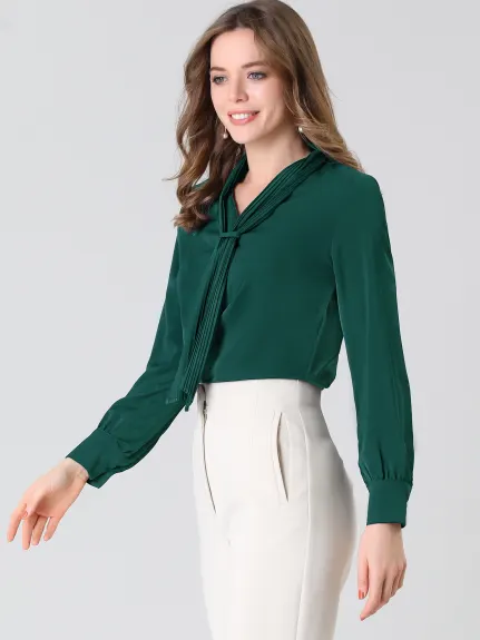 Allegra K- Chiffon Pleated Tie Neck Blouse Shirt