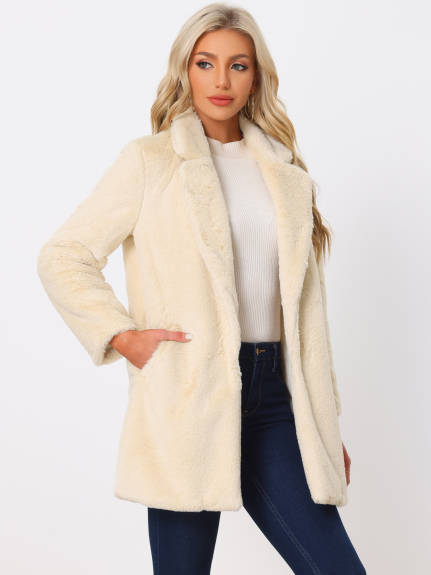 Allegra K - Open Front Fluffy Faux Fur Midi Jackets