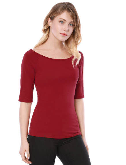 Allegra K- Half Sleeves Fitted Layering T-Shirt