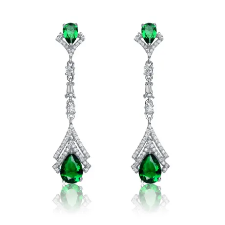 Genevive Sterling Silver White Gold Plated with Colored Pear Cubic Zirconia Drop Earrings