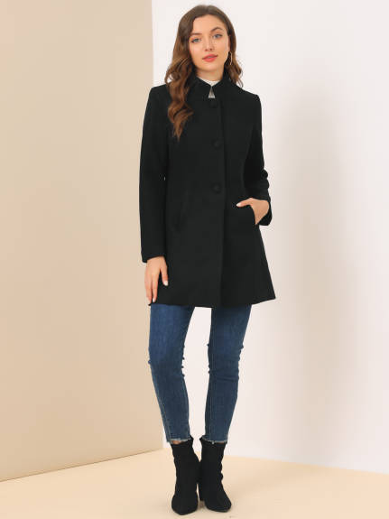 Allegra K- Stand Collar Single Breasted Long Overcoat