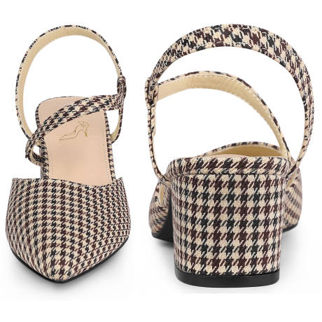 Allegra K- Houndstooth Slip on Chunky Heels Mules