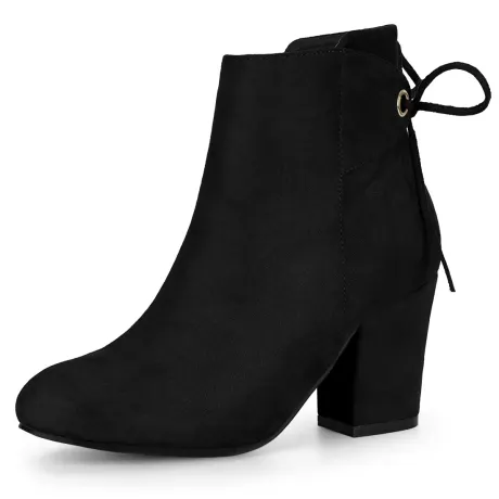 Allegra K- Round Toe Block Heel Zipper Ankle Boots