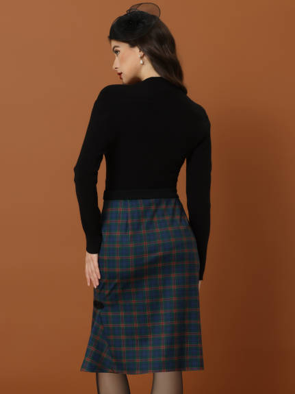 Allegra K - Plaid Retro Buckle Side Fishtail Skirt