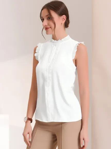 Allegra K- Ruffle Trim Button Down Top