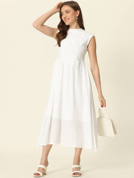 Allegra K- Round Neck Cap Sleeve Midi Dress