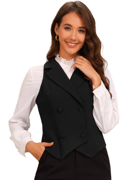 Allegra K - Notched Lapel Double Breasted Waistcoat Vest