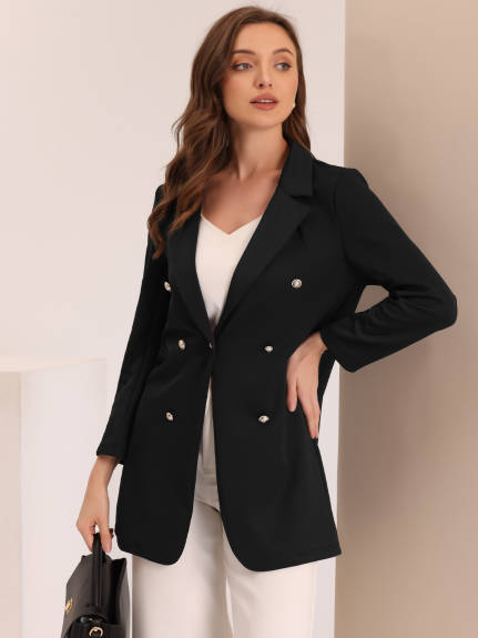 Allegra K- Notched Lapel Buttoned Blazer Jacket