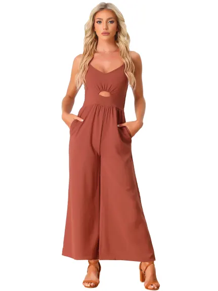 Allegra K - Casual Sleeveless Cut Out Loose Summer Jumpsuit