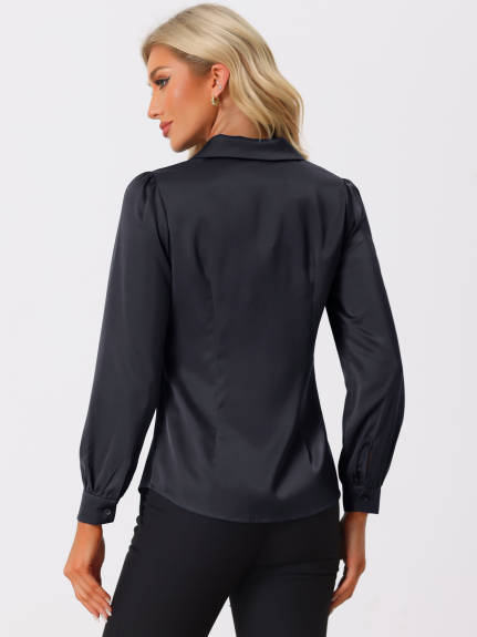 Allegra K- Long Sleeve Elegant Satin Shirt