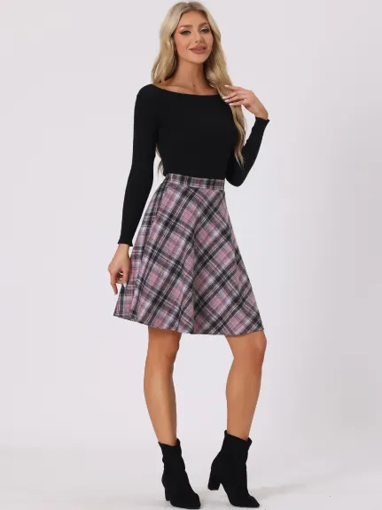 Allegra K - Plaid Tartan Knee Length A-Line Skirt