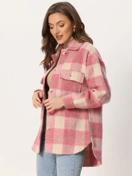 Allegra K- Plaid Shacket Flannel Coats