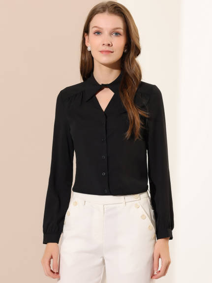 Allegra K- Choker Neck Blouse Turn Down Collar Shirt