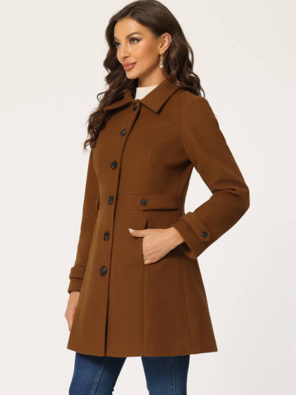 Allegra K- Classic Single Breasted Outwear Overcoat with Pockets