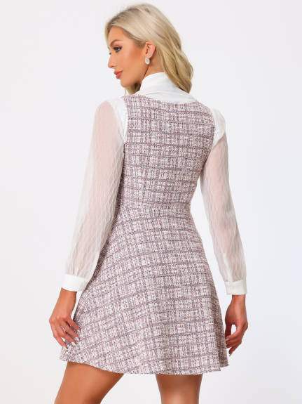 Allegra K - Sleeveless Plaid A-Line Tweed Dress