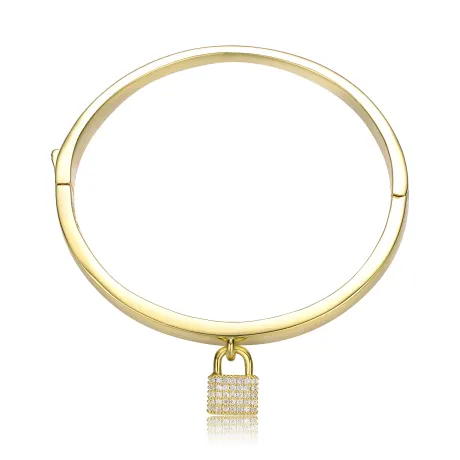 Rachel Glauber 14k Gold Plated with Cubic Zirconia Padlock Charm Stacking Bangle Bracelet