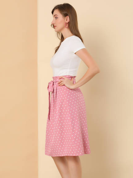 Allegra K- Belted Elastic Waist A-Line Midi Skirt