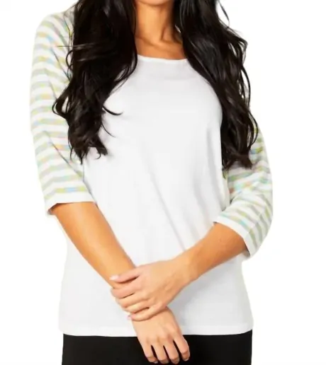 ANGEL - Stripe Sleeve Raglan Scoop Neck Top