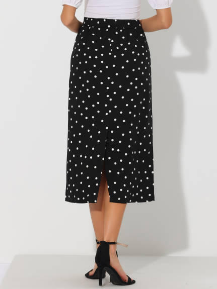 Allegra K - Polka Dots Casual High Waist Midi Skirt