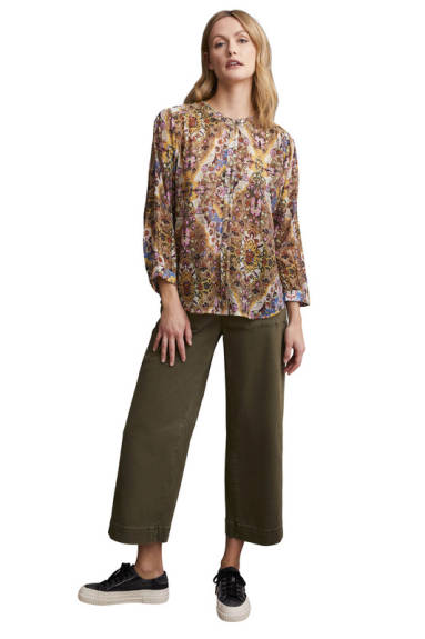 Tribal - Flowy Dolman Sleeve Blouse with Self-Covered Buttons