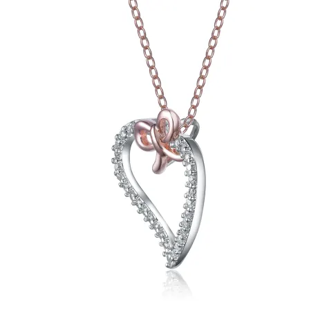 Collier cœur et nœud papillon en argent sterling plaqué rose avec oxyde de zirconium Genevive