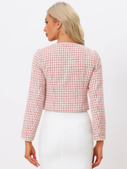 Allegra K- Tweed Plaid Short Jacket