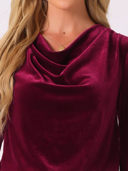 INSPIRE CHIC - Cowl Neck Lantern Long Sleeve Velvet Blouse