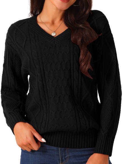 Allegra K - V Neck Casual Loose Sweater