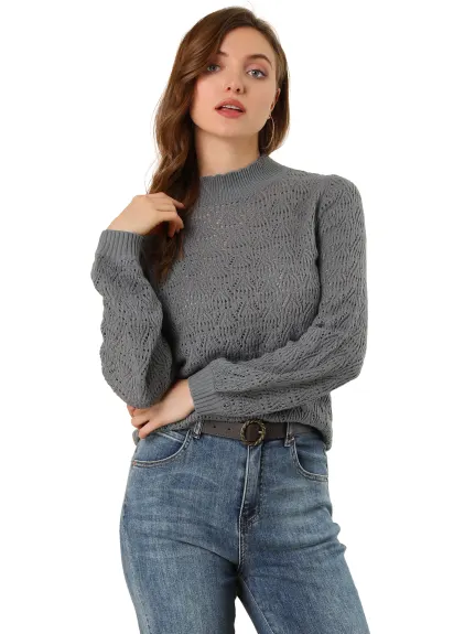 Allegra K- Ruffle Mock Neck Bishop Sleeve Knit Top