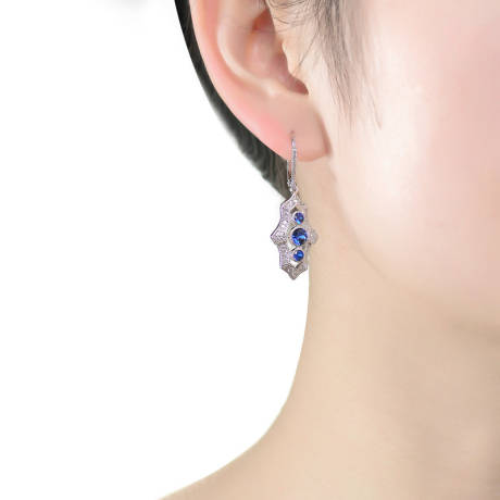 Genevive Sterling Silver White Gold Plated with Colored Cubic Zirconia Leverback Drop Earrings