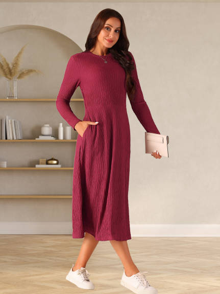 Allegra K - Spring Fall Knit A-Line Midi lONG Dress