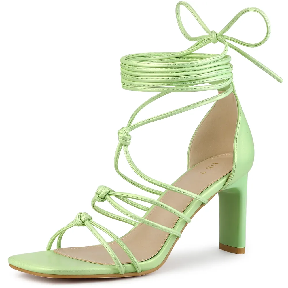 Allegra K- Square Toe Lace Up Knot High Heels Sandals