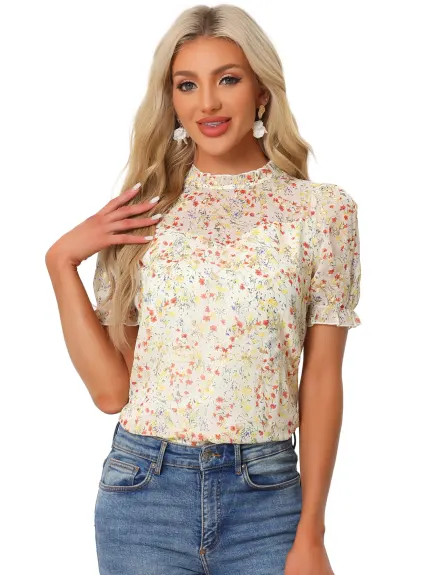 Allegra K- Summer Ruffle Collar Embroidery Lace Blouse