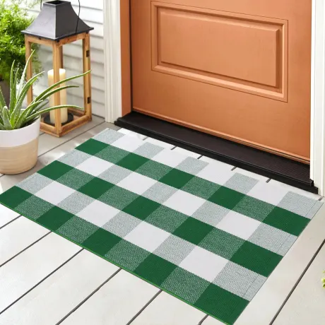 PiccoCasa- Buffalo carreaux tapis de sol extérieur en coton 35"x24"