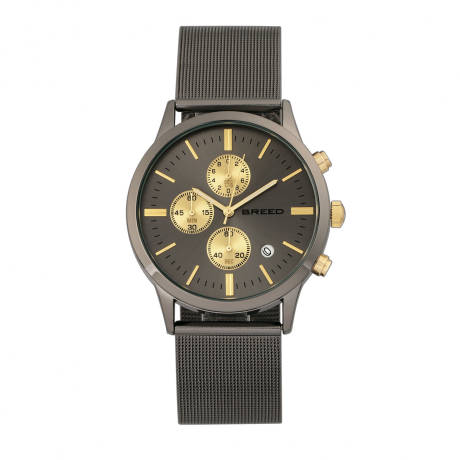 Breed - Espinosa Chronographe Mesh-Bracelet Montre avec date - Argent/Gunmetal