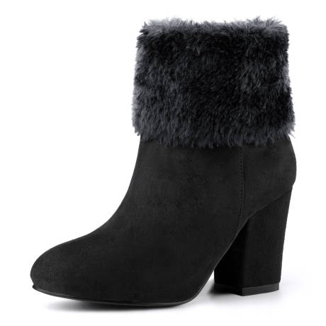 Allegra K- Faux Fur Block Heel Winter Ankle Boots