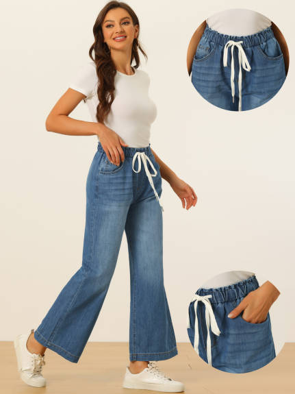 Allegra K - Casual Drawstring Wide Legs Jeans