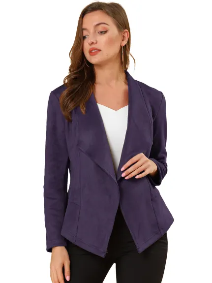 Allegra K- Faux Suede Open Front Lapel Draped Jacket Cardigan