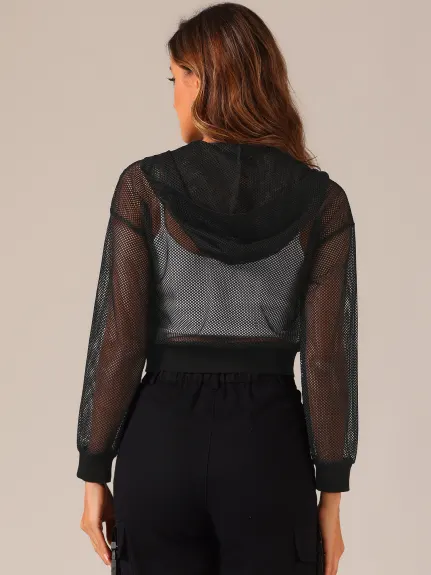 Allegra K- Vestes à capuche transparentes en maille zippée