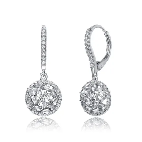 Genevive Sterling Silver with Baguette, Oval and Round Cubic Zirconia Round Leverback Earrings