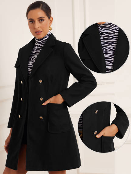 Allegra K - Notched Lapel Pockets Long Coat