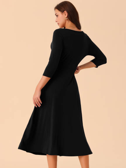 Allegra K - Crewneck Pleated Swing Maxi Dress