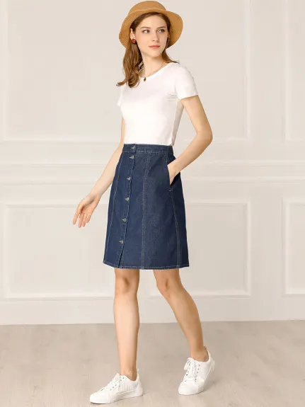 Allegra K- High Waist A-Line Casual Denim Skirt