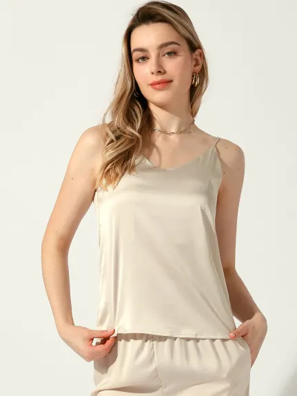 Allegra K - Satin V Neck Spaghetti Strap Tank Top