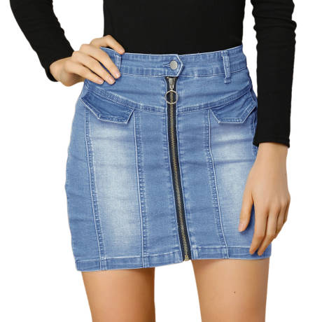 Allegra K- Zip Slim High Waist Jean Denim Skirt