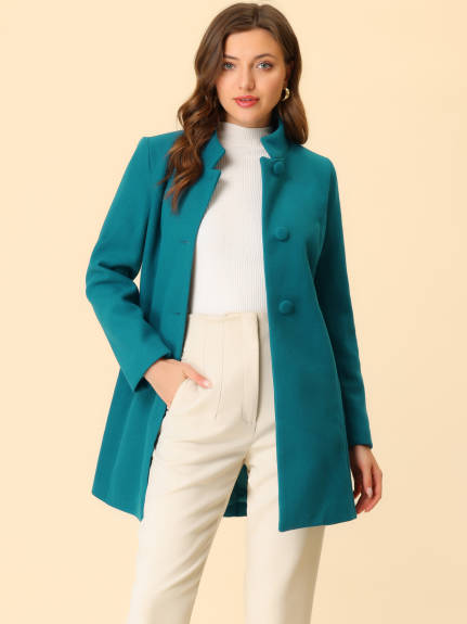 Allegra K- Stand Collar Single Breasted Long Overcoat