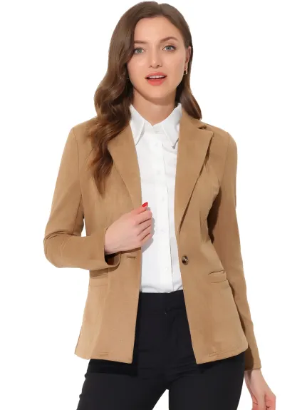 Allegra K- Notched Lapel Button Faux Suede Blazer