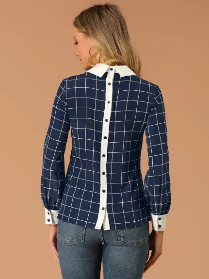 Allegra K- Chemise à carreaux à carreaux et col contrasté boutonné au dos